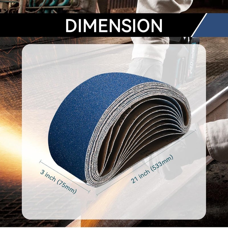 Clebay 3x21 Inch Sanding Belts 20 Pcs 120 Grits Heavy Duty Belt Sander Zirconia Belt Sander Paper for Wood, Metal, Stainless Steel, Automotive, and Furniture - Image 2